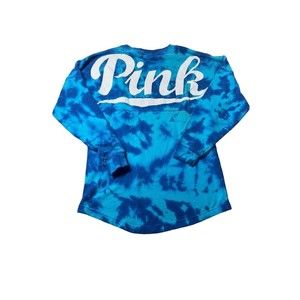 Victoria Secret PINK Tye Dye Sweatshirt xs Blue Long Spellout‎ Crew Neck